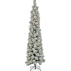 7Ft - 9Ft-National Tree Company Pre-Lit Artificial Christmas Tree, Snowy Methow Pencil Slim, With Warm White Led Lights, Plug In, 7 Ft