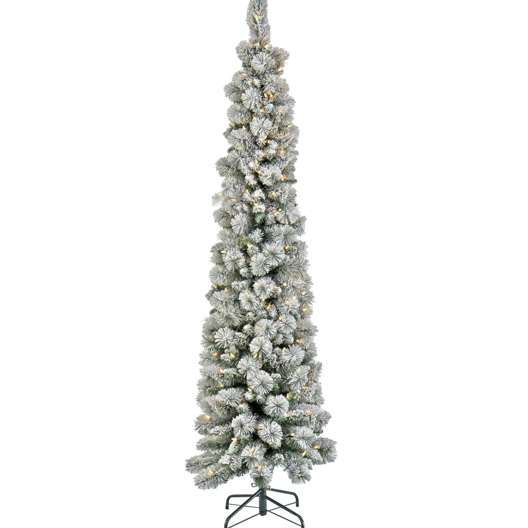 7Ft - 9Ft-National Tree Company Pre-Lit Artificial Christmas Tree, Snowy Methow Pencil Slim, With Warm White Led Lights, Plug In, 7 Ft