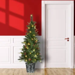 5Ft - 6Ft-National Tree Company Pre-Lit Artificial Christmas Entrance Tree, Buzzard Pine, With Warm White Led Lights, Plug In, 5 Ft