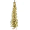 National Tree Company Slim^Pre-Lit Artificial Christmas Tree, Champagne Gold Tinsel, White Lights, Includes Stand, 7 Feet