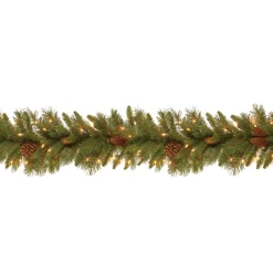 7' To 10' Garland-National Tree Company Pre-Lit Artificial Christmas Garland, Green, Evergreen, White Lights, Decorated With Pine Cones, Plug In, Christmas Collection, 9 Feet
