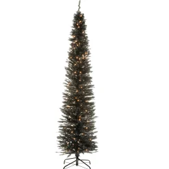 National Tree Company Slim^Pre-Lit Artificial Christmas Tree, Black Tinsel, White Lights, Includes Stand, 7 Feet
