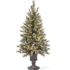 Under 5Ft-National Tree Company Pre-Lit Artificial Christmas Entrance Tree, Glittery Bristle Pine With Twinkly Led Lights, Plug In, 4 Ft