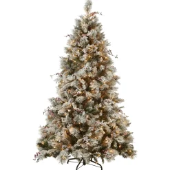 7Ft - 9Ft-National Tree Company Pre-Lit Artificial Christmas Tree, Snowy Bedford Pine, Decorated With Frosted Branches, Pine Cones, Green, White Lights, Includes Stand, 7.5 Feet