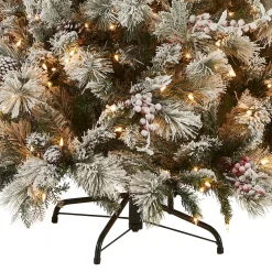 7Ft - 9Ft-National Tree Company Pre-Lit Artificial Christmas Tree, Snowy Bedford Pine, Decorated With Frosted Branches, Pine Cones, Green, White Lights, Includes Stand, 7.5 Feet