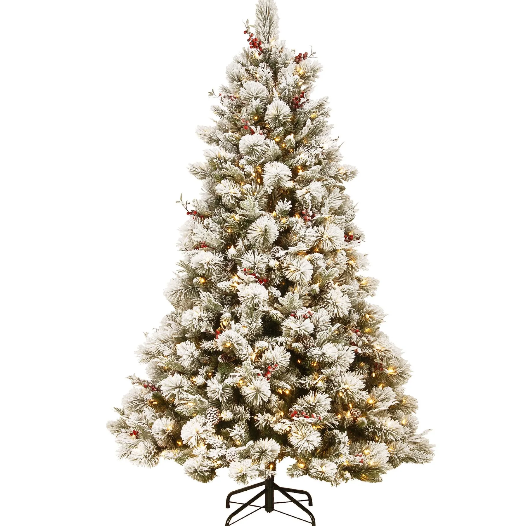 7Ft - 9Ft-National Tree Company Pre-Lit Artificial Christmas Tree, Snowy Bedford Pine, Decorated With Frosted Branches, Pine Cones, Green, White Lights, Includes Stand, 7.5 Feet