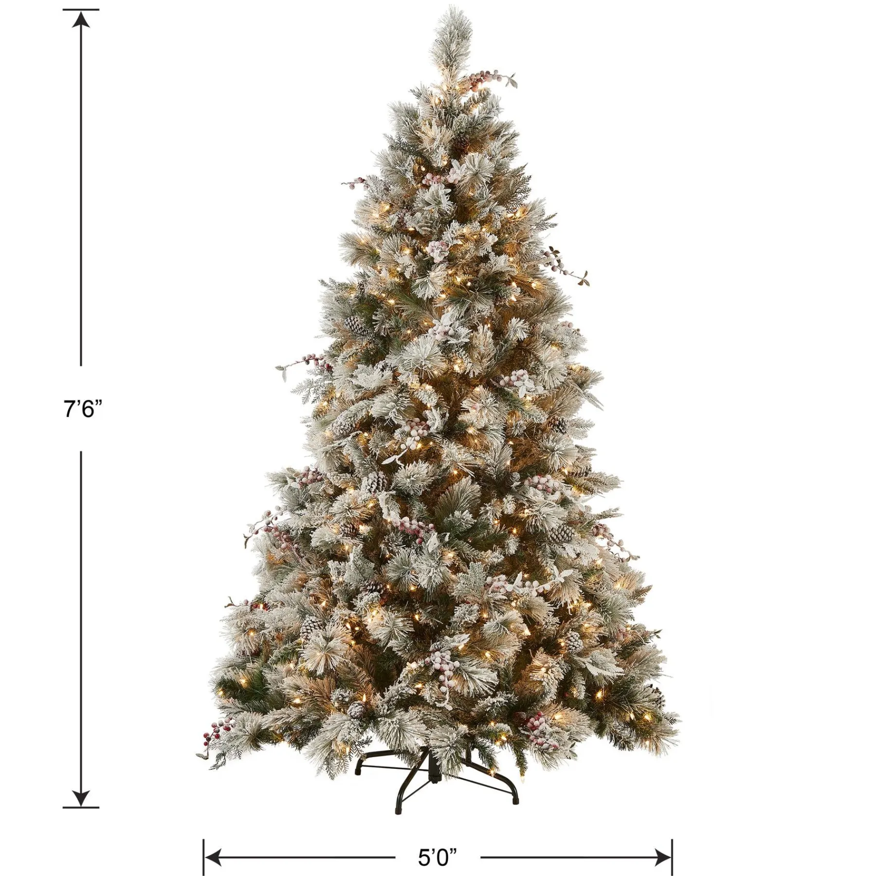 7Ft - 9Ft-National Tree Company Pre-Lit Artificial Christmas Tree, Snowy Bedford Pine, Decorated With Frosted Branches, Pine Cones, Green, White Lights, Includes Stand, 7.5 Feet