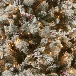 7Ft - 9Ft-National Tree Company Pre-Lit Artificial Christmas Tree, Snowy Bedford Pine, Decorated With Frosted Branches, Pine Cones, Green, White Lights, Includes Stand, 7.5 Feet