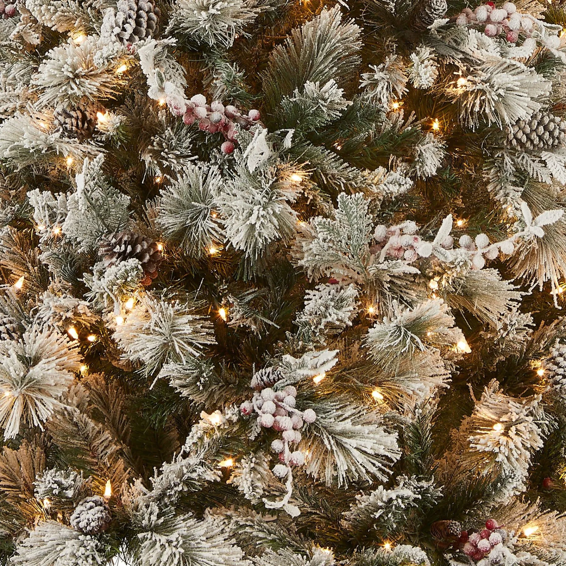 7Ft - 9Ft-National Tree Company Pre-Lit Artificial Christmas Tree, Snowy Bedford Pine, Decorated With Frosted Branches, Pine Cones, Green, White Lights, Includes Stand, 7.5 Feet