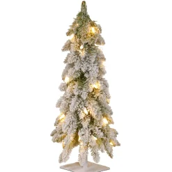 Clear-National Tree Company Pre-Lit Artificial Christmas Tree, Snowy Downswept, Green, White Lights, Includes Stand, 2 Feet