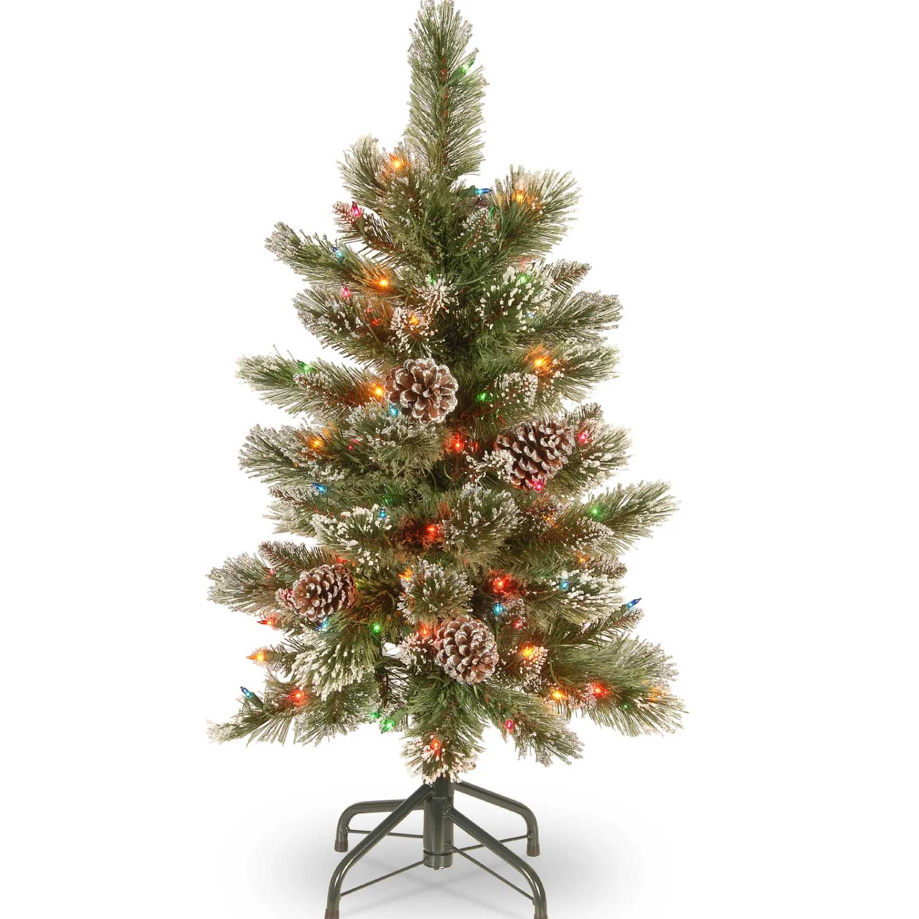 National Tree Company Slim^Pre-Lit Artificial Christmas Tree, Glittering Pine Pencil Slim With Multicolor Lights, Plug In, 3 Ft