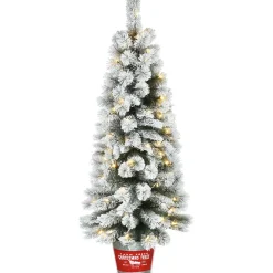 Slim-National Tree Company Pre-Lit Artificial Christmas Entrance Tree, Snowy Pogue Pine, With Warm White Led Lights, Plug In, 5 Ft