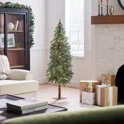 Slim-National Tree Company Pre-Lit Artificial Christmas Tree, Hickory Cedar, Green, White Lights, Includes Stand, 5 Feet