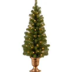 National Tree Company Slim^Pre-Lit Artificial Christmas Entrance Tree, Montclair Spruce With Clear Lights, Plug In, 4 Ft