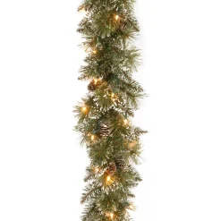 3' To 6' Garland-National Tree Company Pre-Lit Artificial Christmas Garland, Green, Glittery Bristle Pine, White Lights, Decorated With Pine Cones, Battery Operated, Christmas Collection, 6 Feet