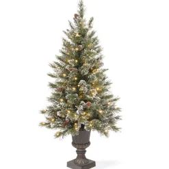 National Tree Company Slim^Pre-Lit Artificial Christmas Entrance Tree, Glittery Bristle Pine With Twinkly Led Lights, Plug In, 4 Ft