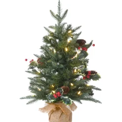 National Tree Company Full^Pre-Lit Artificial Christmas Tree, Happy Hill Pine, With Warm White Led Lights, Plug In, 2 Ft