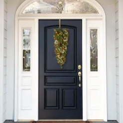 Christmas Greenery-National Tree Company Pre-Lit Artificial Christmas Teardrop, Green, Wintry Pine, White Lights, Decorated With Pine Cones, Berry Clusters, Frosted Branches, Christmas Collection, 48 Inches