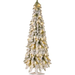 National Tree Company Slim^Pre-Lit Artificial Christmas Tree, Snowy Downswept, Green, White Lights, Includes Stand, 5 Feet