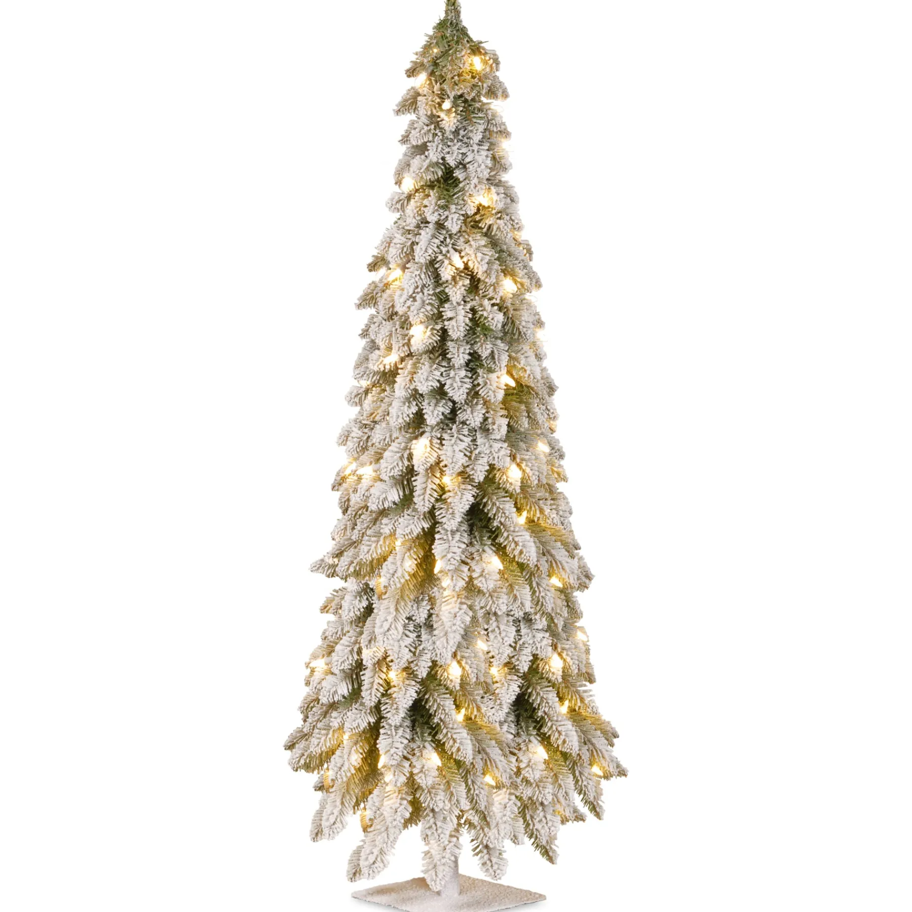 National Tree Company Slim^Pre-Lit Artificial Christmas Tree, Snowy Downswept, Green, White Lights, Includes Stand, 5 Feet