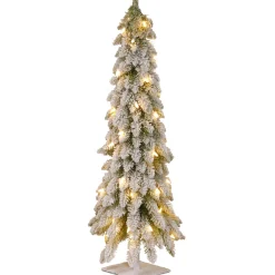 5Ft - 6Ft-National Tree Company Pre-Lit Artificial Christmas Tree, Snowy Downswept, Green, White Lights, Includes Stand, 4 Feet