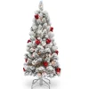 National Tree Company Slim^Pre-Lit Artificial Christmas Tree, Snowy Bristle Pine, Green, Decorated With Frosted Branches, Pine Cones, White Lights, Includes Stand, 4.5 Feet