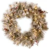 25" To 36" Wreath-National Tree Company Pre-Lit Artificial Christmas Wreath, Green, Snowy Bedford Pine, White Lights, Decorated With Pine Cones, Berry Clusters, Frosted Branches, Christmas Collection, 30 Inches