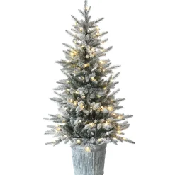 Slim-National Tree Company Pre-Lit Artificial Christmas Entrance Tree, Snowy Alpine Fir, With Warm White Led Lights, Plug In, 4.5 Ft