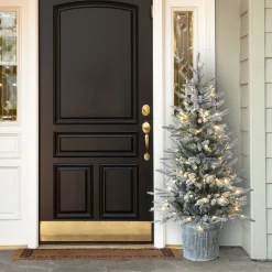 Slim-National Tree Company Pre-Lit Artificial Christmas Entrance Tree, Snowy Alpine Fir, With Warm White Led Lights, Plug In, 4.5 Ft