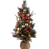Full-National Tree Company Pre-Lit Artificial Christmas Tree, Green, Dakota Pine, White Led Lights, Decorated With Pine Cones, Ball Ornaments, Includes Cloth Bag Base, Battery Operated, 3 Feet