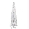 National Tree Company Slim^Pre-Lit Artificial Christmas Tree, White Tinsel, White Lights, Includes Stand, 7 Feet