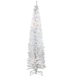 National Tree Company Slim^Pre-Lit Artificial Christmas Tree, White Tinsel, White Lights, Includes Stand, 7 Feet
