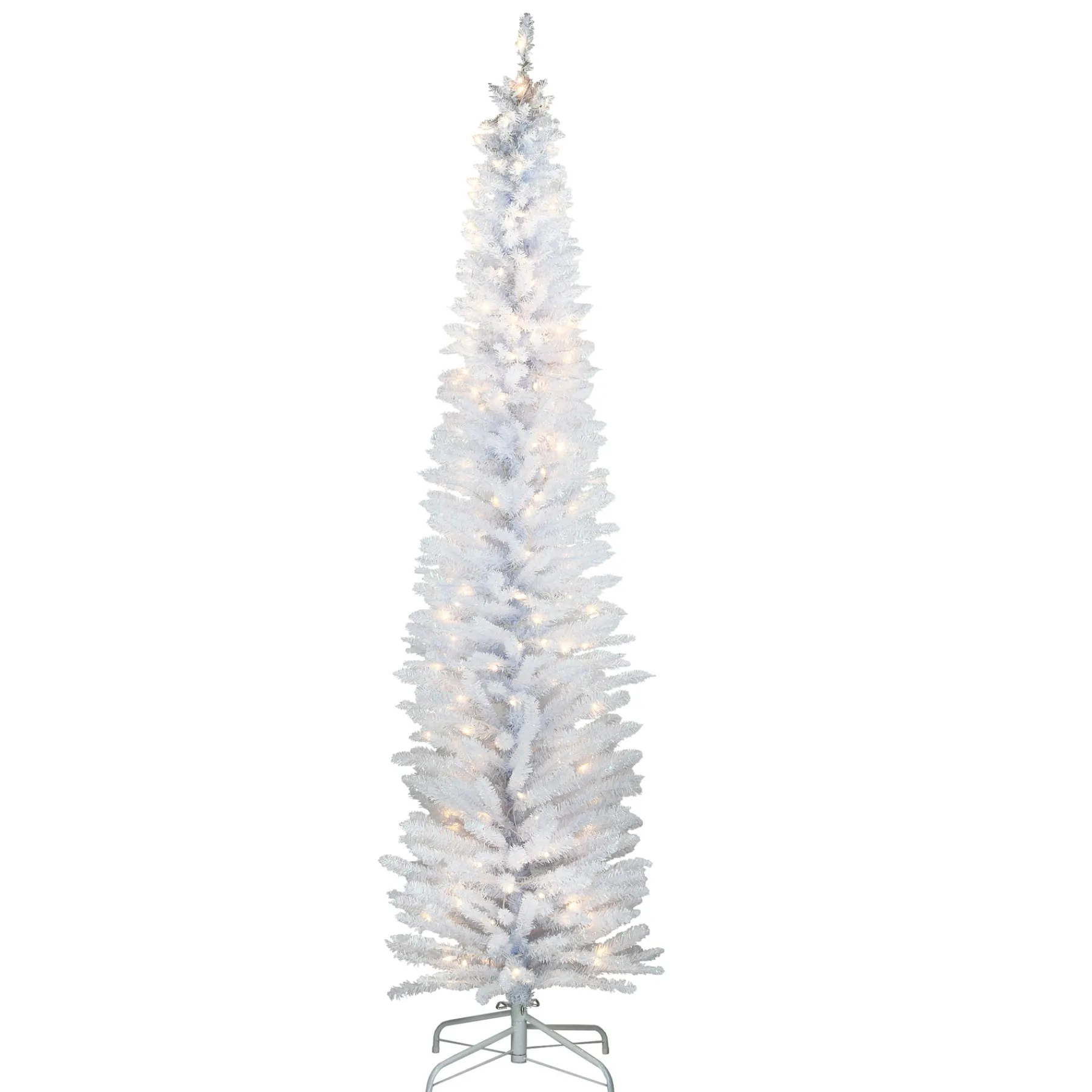 National Tree Company Slim^Pre-Lit Artificial Christmas Tree, White Tinsel, White Lights, Includes Stand, 7 Feet