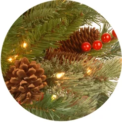 National Tree Company Potted Plants^Pre-Lit Artificial Entrance Christmas Tree, Colonial Fir, Green, White Lights, Decorated With Flowers, Includes Metal Base, 6 Feet