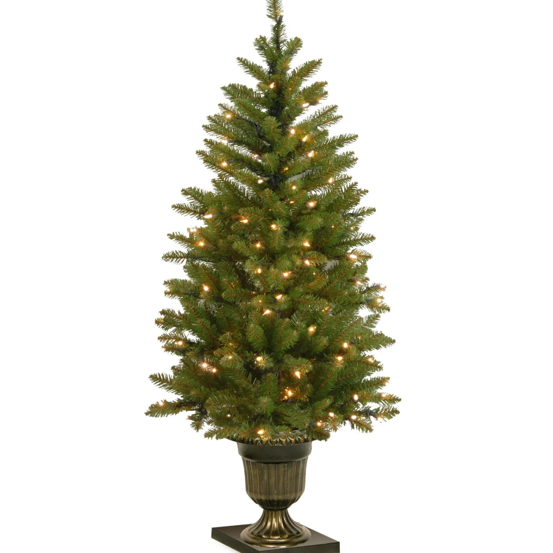 5Ft - 6Ft-National Tree Company Pre-Lit Artificial Entrance Christmas Tree, Green, Dunhill Fir, White Lights, Includes Decorative Urn Base, 4 Feet