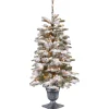 National Tree Company Slim^Pre-Lit Artificial Entrance Christmas Tree, Snowy Camden, Green, White Lights, Includes Metal Base, 4 Feet