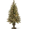 Slim-National Tree Company Pre-Lit Artificial Entrance Christmas Tree, Green, Glittery Bristle Pine, White Led Lights, Flocked With Pine Cones, Frosted Branches, Includes Decorative Urn Base, 5 Feet