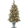 Under 5Ft-National Tree Company Pre-Lit Artificial Entrance Christmas Tree, Snowy Bristle Berry Pine, Green, White Lights, Decorated With Pine Cones, Includes Metal Base, 4 Feet