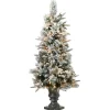 Clear-National Tree Company Pre-Lit Artificial Entrance Christmas Tree, Colonial Fir, Green, White Lights, Decorated With Flowers, Includes Metal Base, 6 Feet