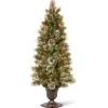 Slim-National Tree Company Pre-Lit Artificial Entrance Christmas Tree, Wintry Pine, Green, White Lights, Decorated With Berry Clusters, Pine Cones, Includes Metal Base, 5 Feet