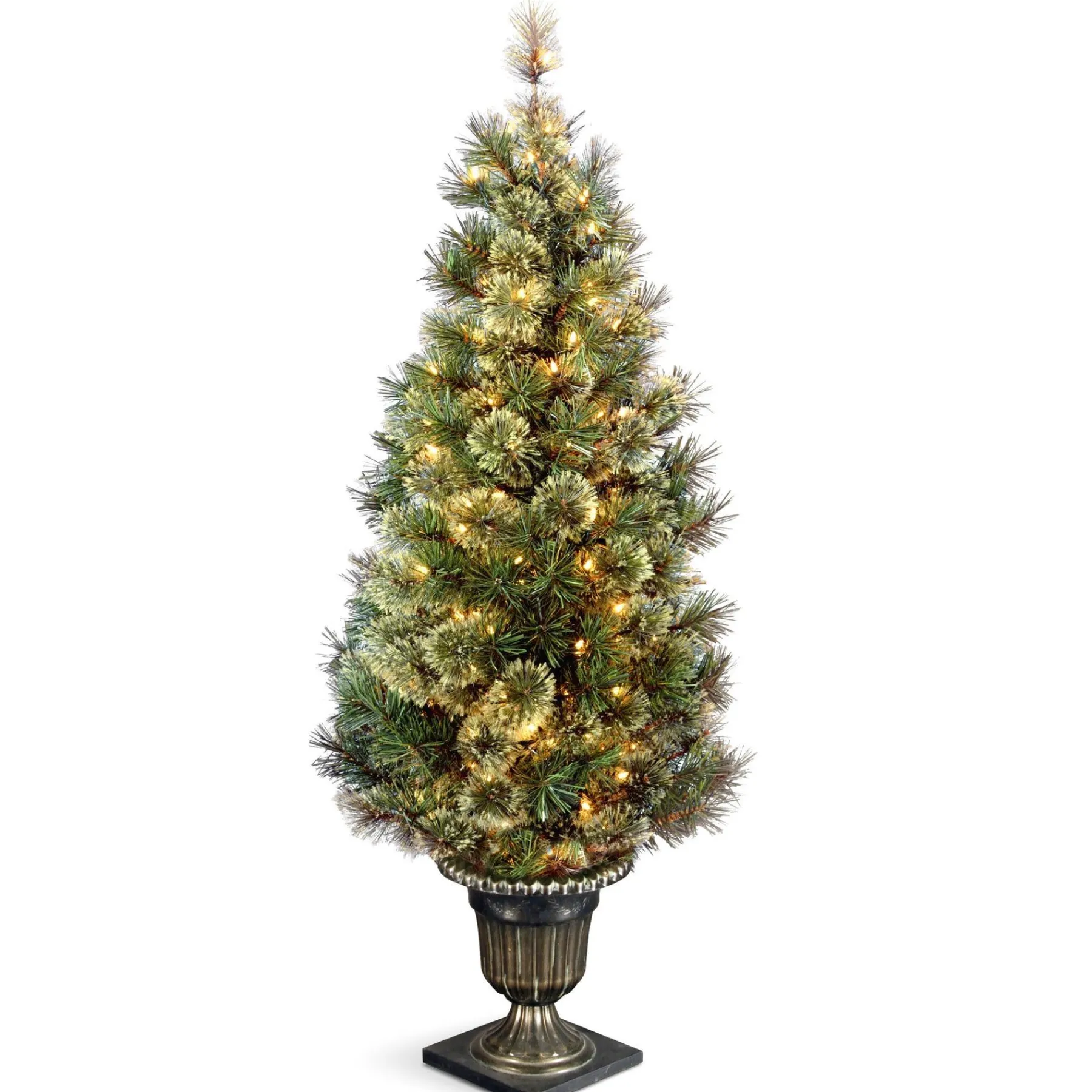 5Ft - 6Ft-National Tree Company Pre-Lit Artificial Entrance Christmas Tree, Wispy Willow Grande, Green, White Lights, Includes Metal Base, 5 Feet