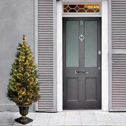 5Ft - 6Ft-National Tree Company Pre-Lit Artificial Entrance Christmas Tree, Wispy Willow Grande, Green, White Lights, Includes Metal Base, 5 Feet