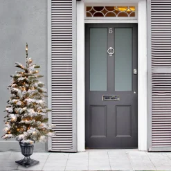 Slim-National Tree Company Pre-Lit Artificial Entrance Christmas Tree, Snowy Camden, Green, White Lights, Includes Metal Base, 4 Feet