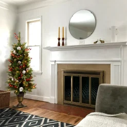 Slim-National Tree Company Pre-Lit Artificial Entrance Christmas Tree, Frosted Berry Pine, Green, White Lights, Decorated With Berry Clusters, Pine Cones, Includes Metal Base, 4 Feet