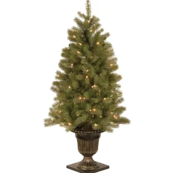 Under 5Ft-National Tree Company Pre-Lit Artificial Entrance Christmas Tree, Downswept Douglas Fir, Green, White Lights, Includes Metal Base, 4 Feet