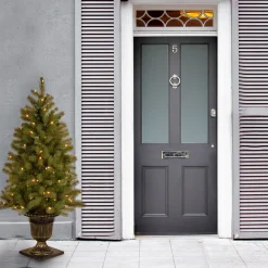 Under 5Ft-National Tree Company Pre-Lit Artificial Entrance Christmas Tree, Downswept Douglas Fir, Green, White Lights, Includes Metal Base, 4 Feet