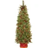 National Tree Company Slim^Pre-Lit Artificial Entrance Christmas Tree, Colonial Fir, Green, White Lights, Decorated With Flowers, Includes Metal Base, 6 Feet