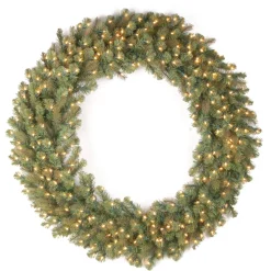 Over 37" Wreath-National Tree Company Pre-Lit Artificial 'Feel Real' Christmas Wreath, Green, Downswept Douglas Fir, White Lights, Christmas Collection, 48 Inches