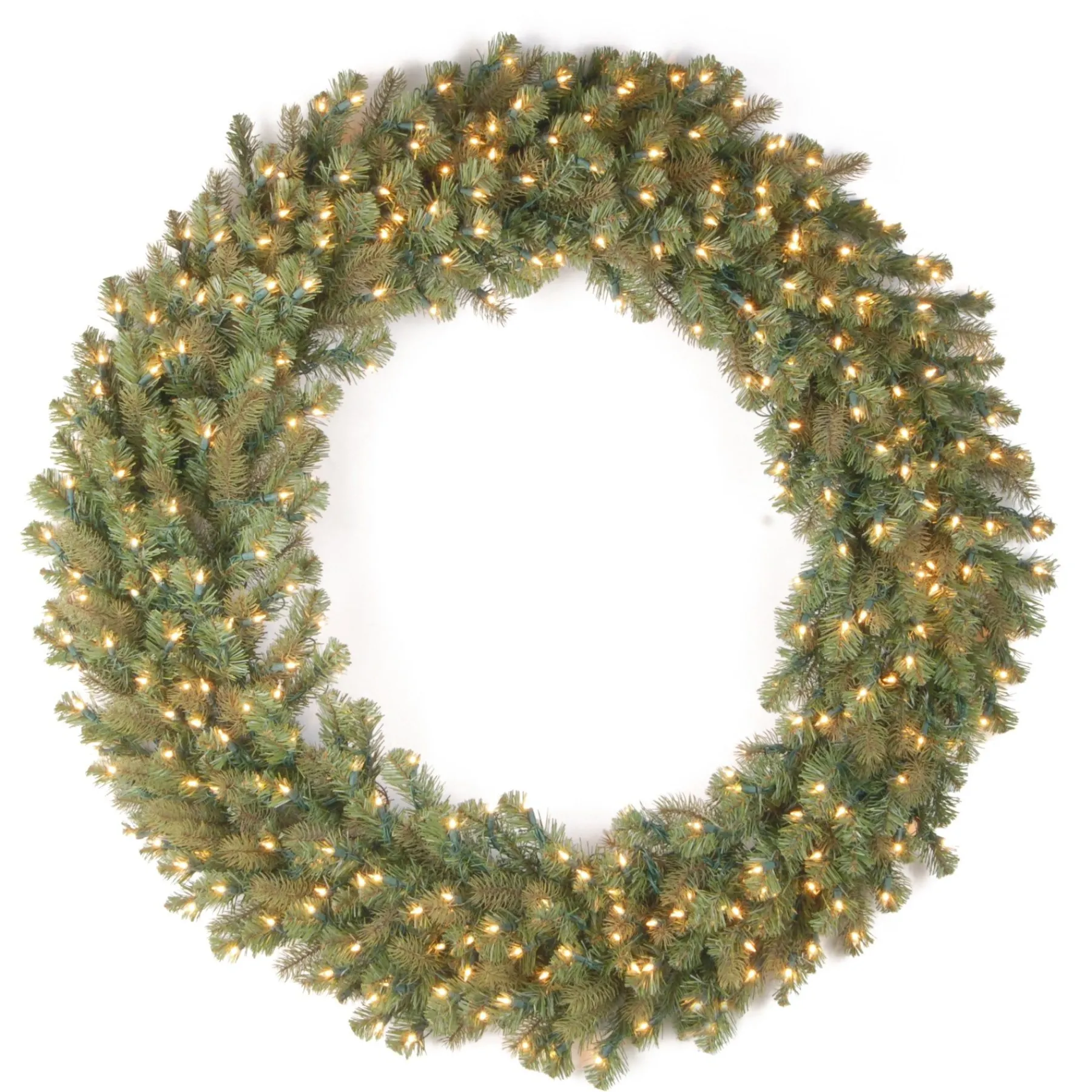 Over 37" Wreath-National Tree Company Pre-Lit Artificial 'Feel Real' Christmas Wreath, Green, Downswept Douglas Fir, White Lights, Christmas Collection, 48 Inches