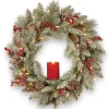 21" To 24" Wreath-National Tree Company Pre-Lit Artificial 'Feel Real' Christmas Wreath, Green, Bristle Berry Pine, White Lights, Decorated With Berry Clusters, Pine Cones, Candle Holder, Christmas Collection, 24 Inches
